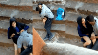 Couple Making Out On Abandoned Palace Stairs Secretly Captured With Zoom Lens – Eating Her Pussy Openly